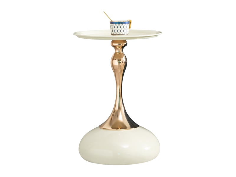  Table d'appoint ronde 38 cm, coloris blanc et or, style compact pour petits espaces, acier carbone  - Conforama A