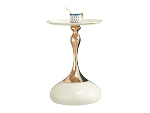 Table d'appoint ronde 38 cm, coloris blanc et or, style compact pour petits espaces, acier carbone