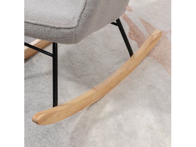 Fauteuil à bascule relax avec dossier haut capitonné et accoudoirs, structure en acier, en polyester gris clair - Conforama E