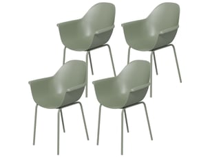 Chaise de jardin 60x60x80, lot de 4 chaises d'extérieur avec dossier et accoudoirs, plastique et métal, résistante aux intempéries, vert