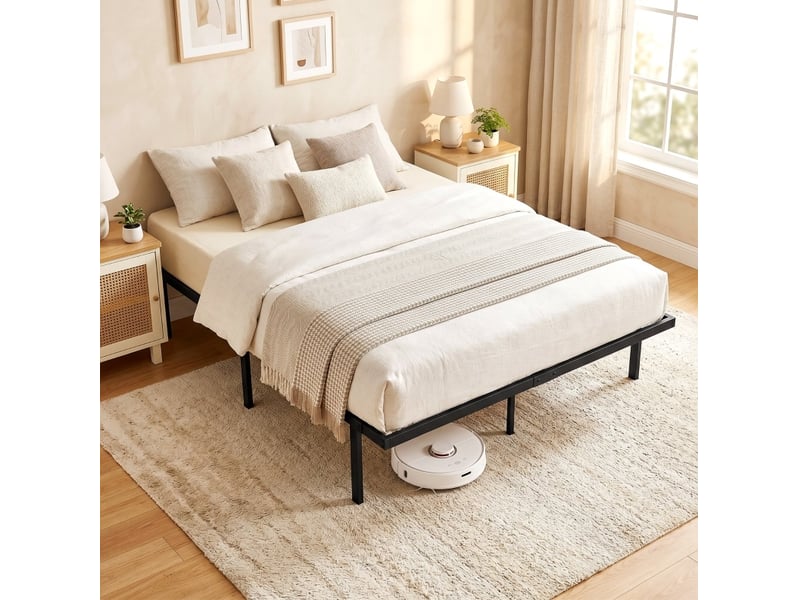  Cadre de lit 140x200 cm en métal noir avec 11 lattes et rangement dessous  - Conforama B