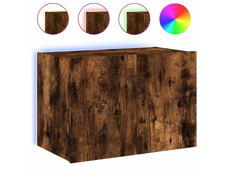  Meuble tv - banc tv - meuble de rangement mural avec lumières led chêne fumé 60x35x41 cm  - Conforama A