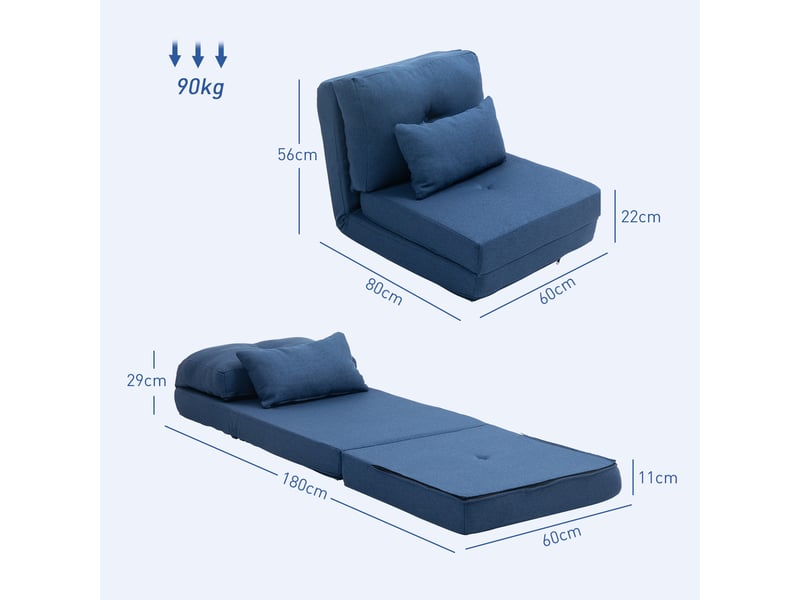 Fauteuil convertible chauffeuse inclinable - coussin inclus - tissu bleu - Conforama C