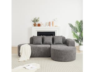 Canapé d'angle 3 places 222x157x73 cm avec méridienne droite en chenille anthracite