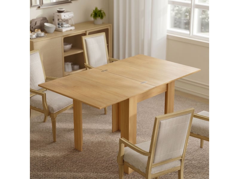 Table à manger extensible rectangle pour 4 à 6 personnes, table de cuisine 70-140 cm, patins en feutre, bois naturel - Conforama A