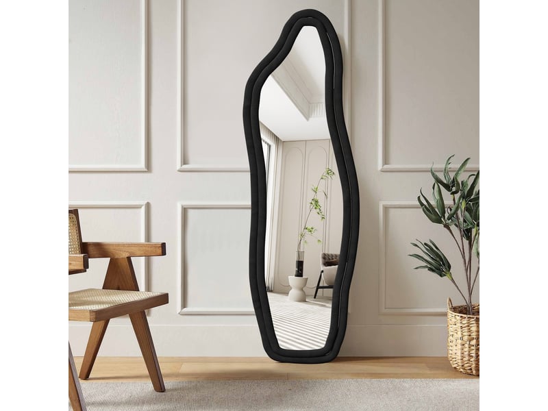 Miroir sur pied - 140x45cm - design irrégulier - cadre velours - miroir psyché pleine longueur incassable - noir - Conforama B