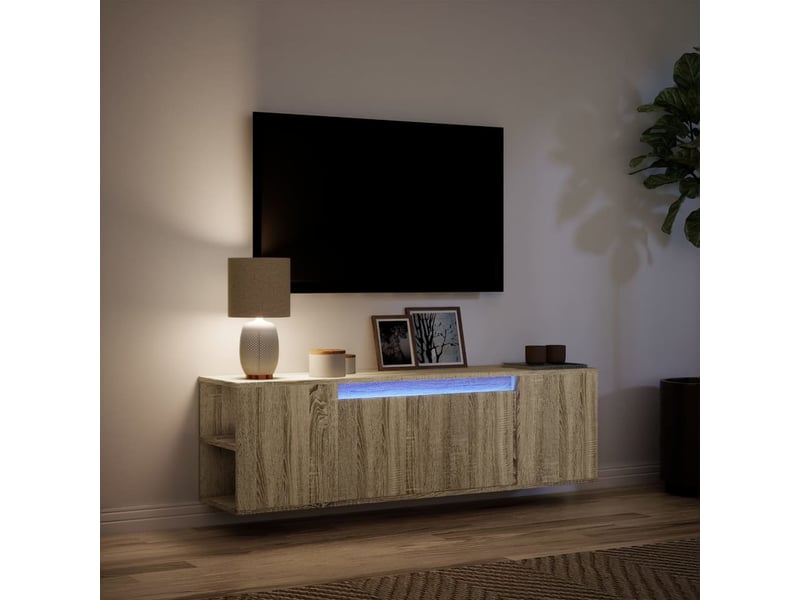  Meuble tv - banc tv - meuble de rangement mural avec lumières led chêne sonoma 135x31x39,5 cm  - Conforama E