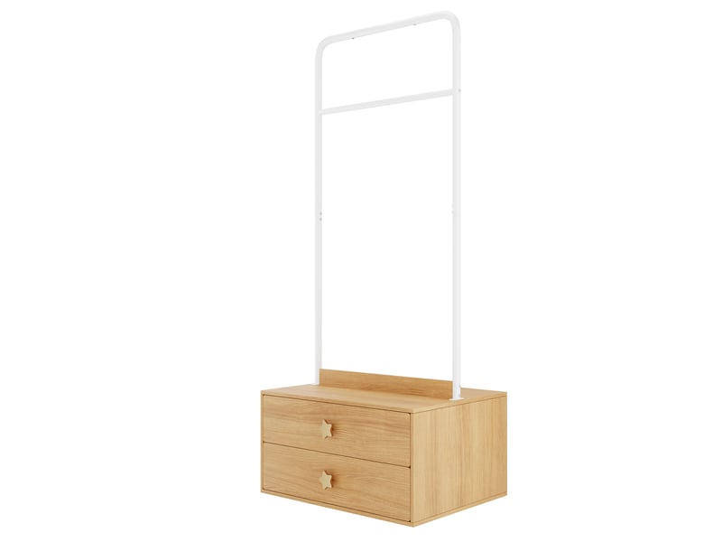  Meuble de rangement avec tringle, 2 tiroirs et crochets étoilés pour chambre enfant, bois clair, 70 × 55 × 168 cm  - Conforama A