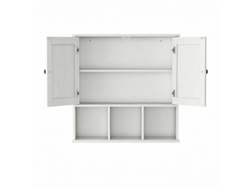  Meuble mural de salle de bains blanc en mdf, 2 portes et 3 niches ouvertes, style campagne, gain de place  - Conforama A