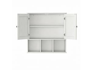Meuble mural de salle de bains blanc en mdf, 2 portes et 3 niches ouvertes, style campagne, gain de place