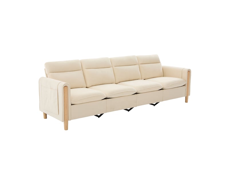  Canapé panoramique en u 4 places modulable avec rangement  - poches latérales, chenille beige  - Conforama A