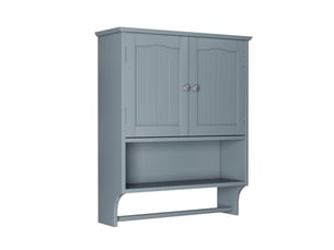Armoire de salle de bain murale moderne 56,8x19x70 cm, 2 portes, rangement ajustable, porte-serviettes, mdf, gris clair
