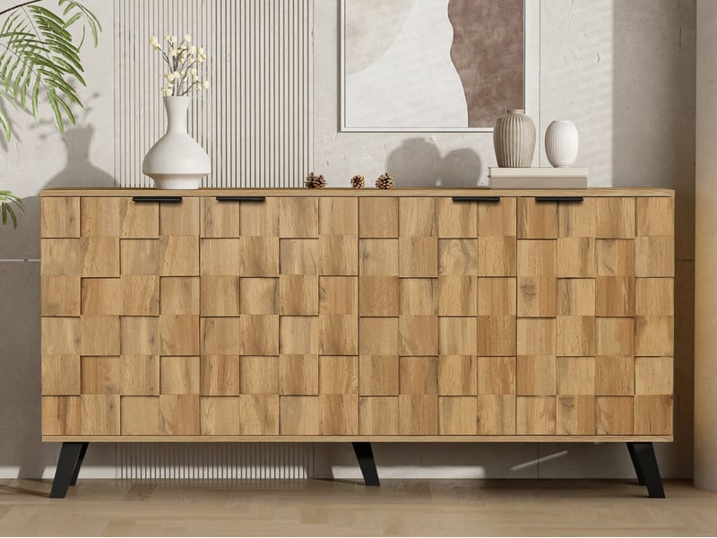  Buffet moderne à 4 portes, meuble de rangement, 160,5 x 35,5 x 78 cm, pour salon, cuisine, salle à manger  - Conforama B
