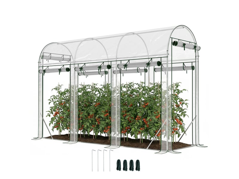  Serre tunnel de jardin 3 m², serre de jardin, cadre en acier galvanisé, 8 portes roulantes, 295x100x197cm, transparent  - Conforama A