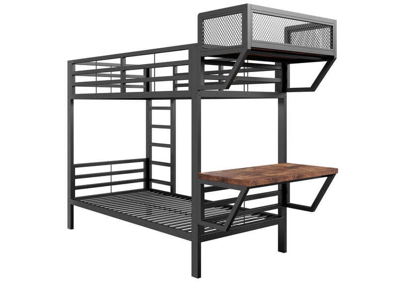 Lit superposé - 90x200 cm - bureau intégré - sommier à lattes - rangements intégrés - structure métal - lit enfant - noir CozyNest - Conforama E