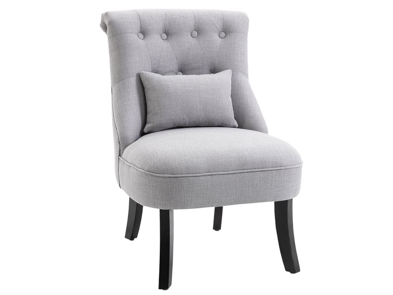  Fauteuil en tissu aspect lin avec coussin pieds en bois gris 52,5 x 69 x 77 cm  - Conforama A
