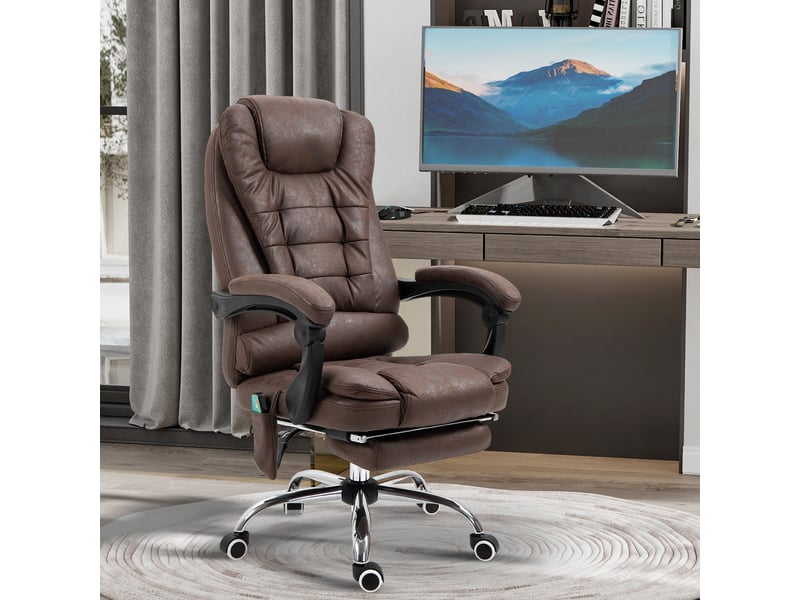  Fauteuil de bureau massant avec fonction chauffante, inclinable et réglable en hauteur, marron  - Conforama C