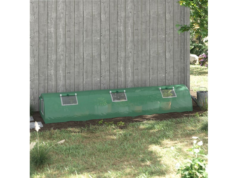  Mini serre tunnel de jardin 300 x 80 x 45 cm – verte – 4 fenêtres en maille enroulables et bâche pe anti-uv  - Conforama B