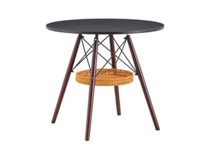 Table à manger ronde, d80 cm, avec panier de espace de rangement suspendu meuble, pratique, mdf et bois, coloris noyer