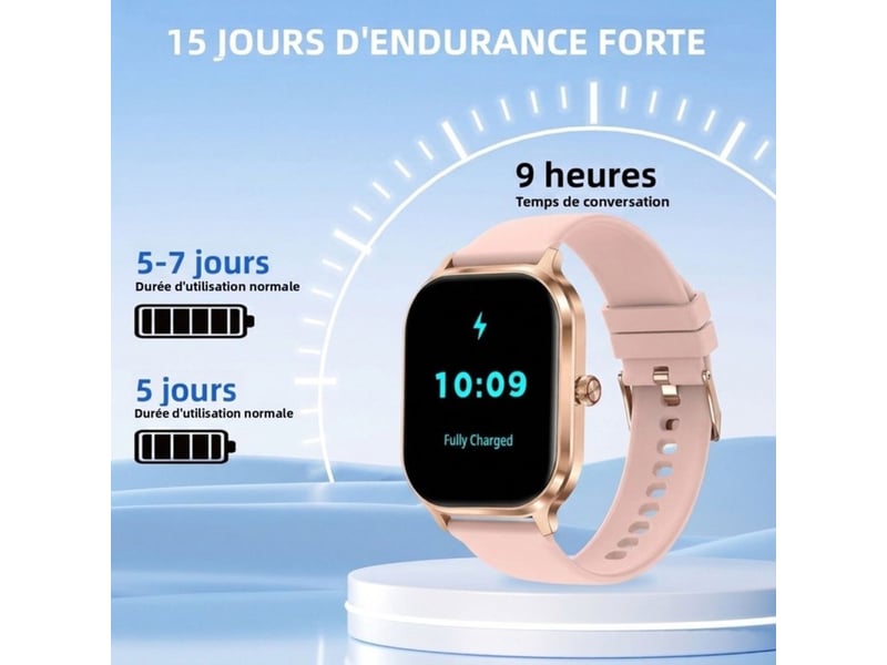  Smartwatch sans fil hd 2.02 pouce bluetooth bracelet silicone rose 189790_AADLJ50285_6_DROPFR - Conforama E