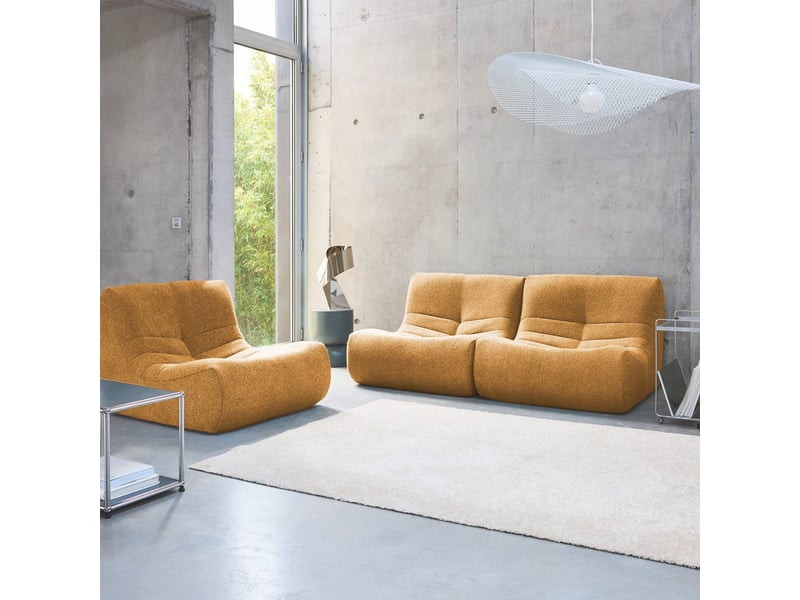  Lot de 3 fauteuils chauffeuses en bouclette texturée moutarde style contemporain 1 place  - Conforama B