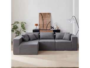 Canapé d’angle modulable en l - 4 modules, assise au sol et velours côtelé - canapé compressé - gris