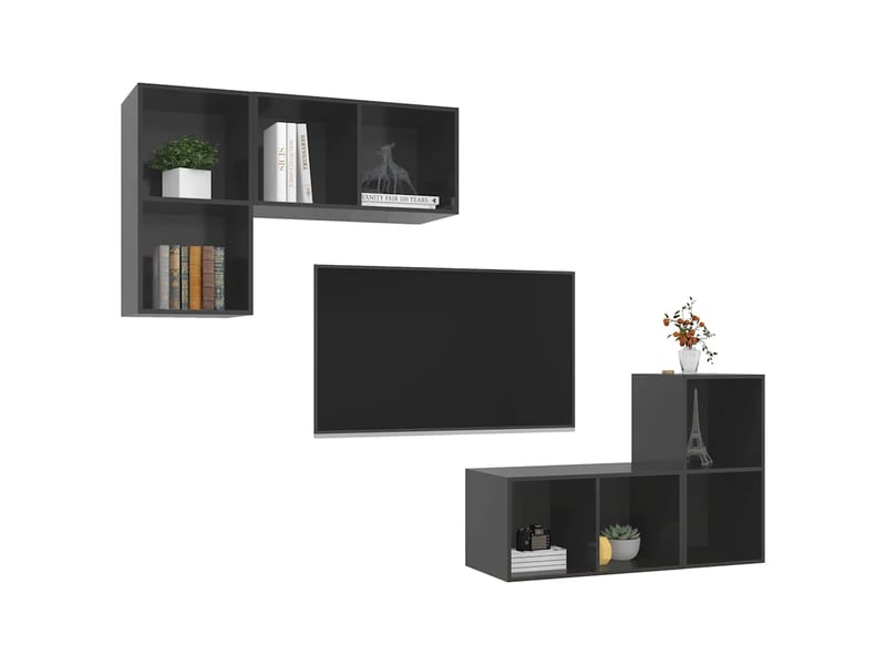  Lot de 4 meuble tv mural, meuble tv suspendu gris brillant bois d'ingénierie shl76464  - Conforama C