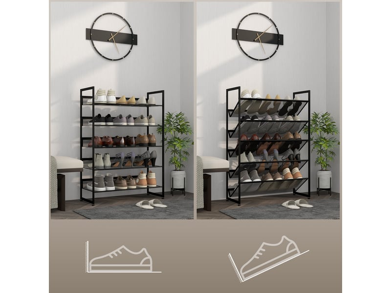  Étagère à chaussures avec 5 niveaux de rangement de couleur noire mesurant 72 cm de large 30 cm de profondeur et 102 cm de hauteur  - Conforama E