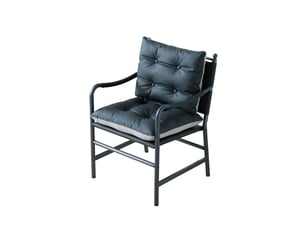 Fauteuil d'accent avec accoudoirs et dossier rembourré, style moderne du milieu du siècle en similicuir et métal noir