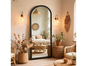Miroir sur pied arqué 160x50 cm inclinable bois métal noir