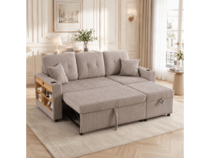Canapé droit fixe <strong></strong> <strong></strong> 3 places Velours côtelé gris avec coffre de rangement