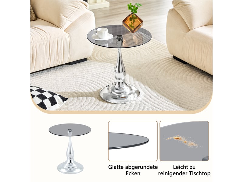  Table basse fixe ronde avec pied stable pour salon en verre trempé et métal diamètre 50 cm argentée  - Conforama C