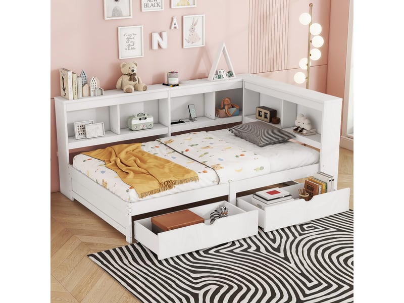  Lit convertible en panneaux de particules blanc 90x200 cm  - Conforama E