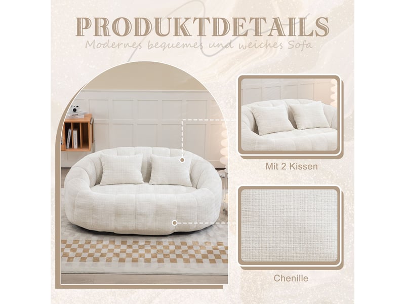 Canapé poire 2 places 150 cm avec dossier haut-assise lounge en chenille-beige - Conforama E