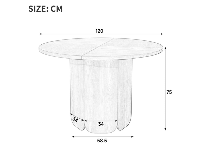  Table à manger ronde 120x120 cm, design classique, finition chêne en panneau mdf, esprit scandinave, pour 4-6 personnes  - Conforama C