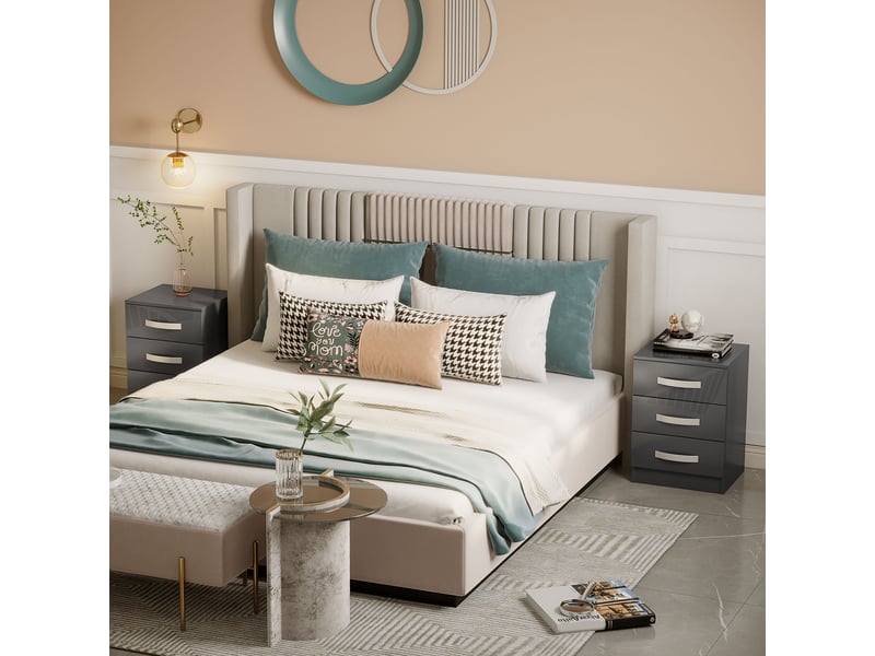  Ensemble de 2 tables de chevet modernes à 3 tiroirs pour chambre et salon, en aggloméré, 40 x 36 x 56 cm, gris  - Conforama D