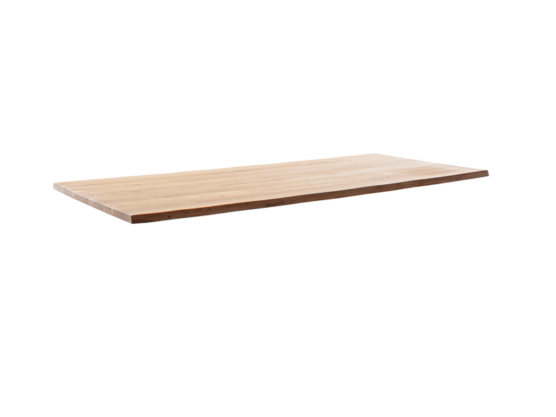  Table à manger avec bord irrégulier coloris chêne massif naturel et pieds en métal noir - longueur 220 x profondeur 100 x hauteur 76 cm  - Conforama E
