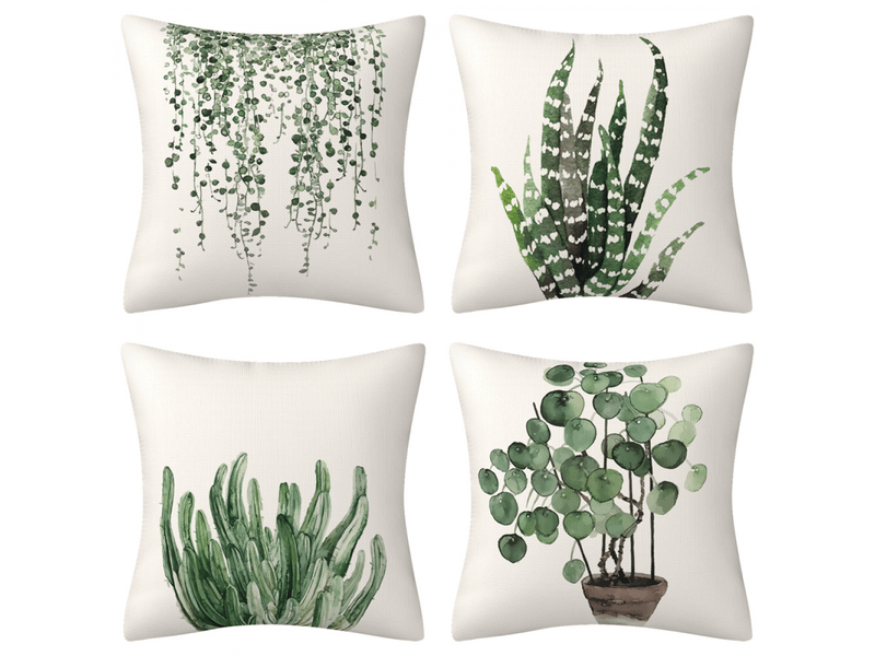 Housse de coussin feuilles 45 x 45 cm plante verte botanique polyester lin décoratif taie d'oreiller pour canapé salon chambre 4 pièces Household Pillow Cover - Conforama A