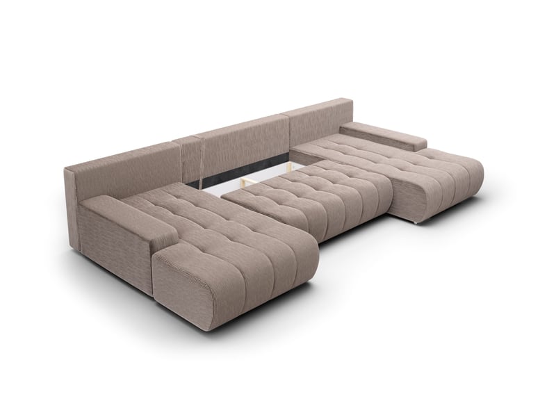 Canapé d'angle convertible velutti u velours côtelé poso vert, forme u avec coffre - Conforama E
