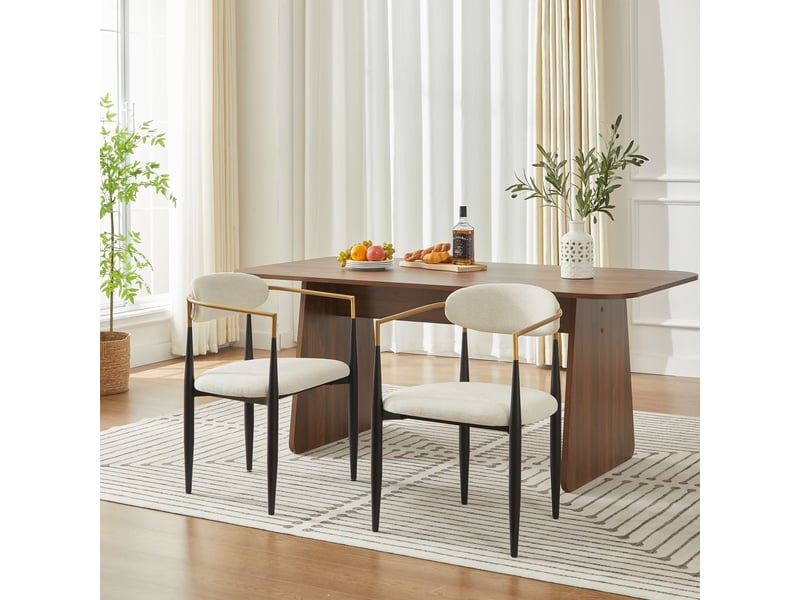  Lot de chaises 2 pièces coussin d’assise beige cadre métal noir et doré assise en tissu doux au toucher respirant sur la peau style polyvalent  - Conforama A