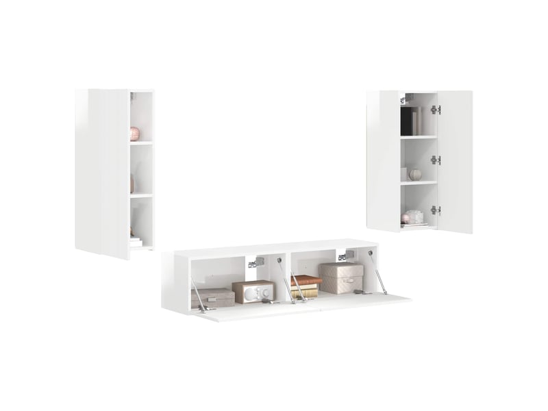  Ensemble meuble tv - banc tv - meuble de rangement 4 pcs blanc brillant bois d'ingénierie  - Conforama C