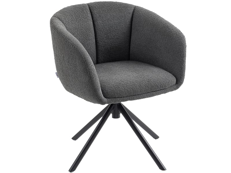 Fauteuil pivotant rembourré – design confortable avec accoudoirs, tissu polyester gris foncé, pieds métal, 59x58,5x78,5 cm - Conforama A