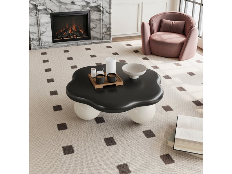  Table basse ronde avec pieds sphériques, design nuage contrasté, pour salon, ø80 × 35 cm, en mdf, noir et blanc  - Conforama C