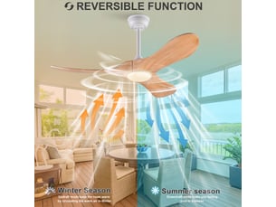 Ventilateur de plafond 107 cm éclairage led 3 couleurs dimmable 3 pales bois massif naturel et blanc réversible 6 vitesses
