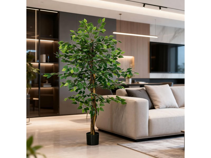  Plante artificielle ficus hauteur 1,50 m tronc branches liane lichen feuilles grand réalisme pot inclus vert  - Conforama W