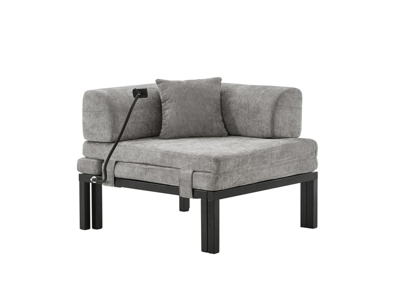  Canapé convertible pliant 1 place avec lit coulissant, structure en bois et dossier à coussin en velours gris clair  - Conforama A
