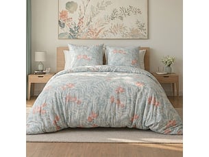 Parure housse de couette 240x220cm + 2 taies motif floral turquoise et rose 100% microfibre - blandine