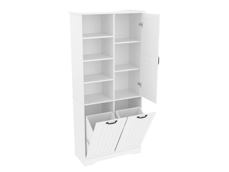 Meuble de rangement salle de bains 78 x 35 x 172,7 cm blanc mdf, 2 paniers à linge et étagères réglables - Conforama D