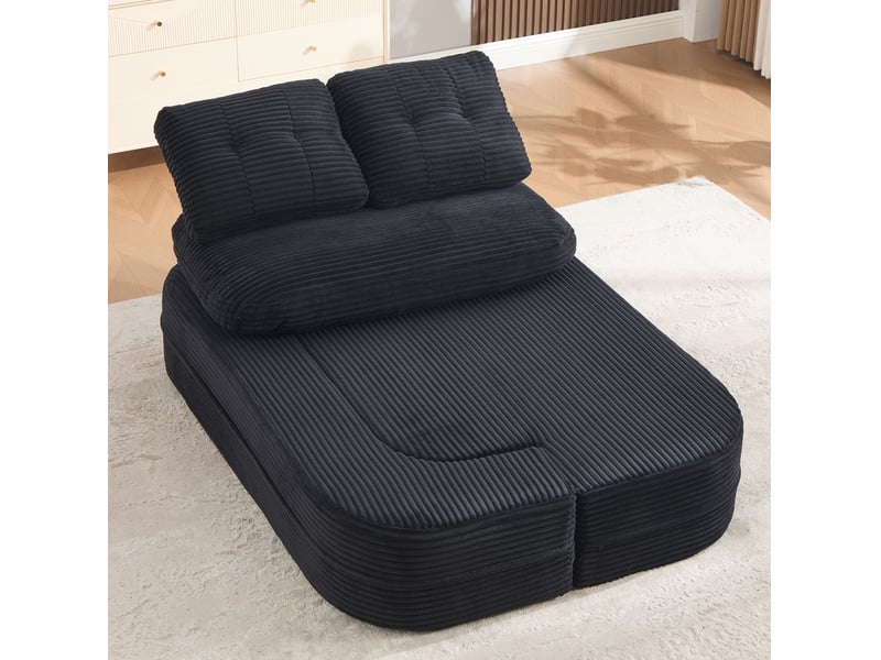 Canapé modenvie 2 places convertible en position allongée, velours côtelé noir, assise profonde, dossier haut, porte-gobelets, 165 x 97 x 61 cm - Conforama E