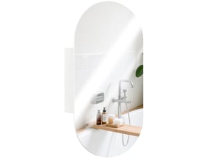 Miroir de salle de bain ovale moderne avec armoire et deux étagères, 45 x 90 cm, blanc